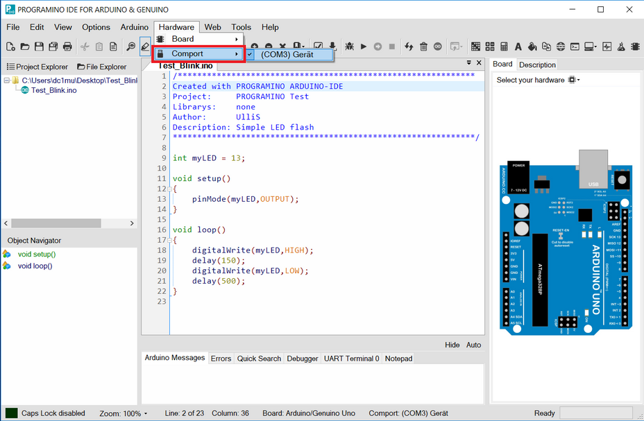 IDE for Arduino Comport